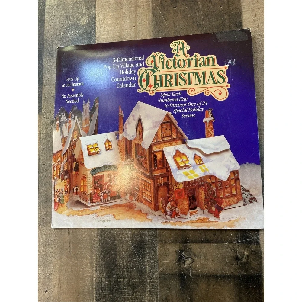 Vintage 1994 Victorian Christmas Pop-Up Advent Calendar Village 3D Countdown New